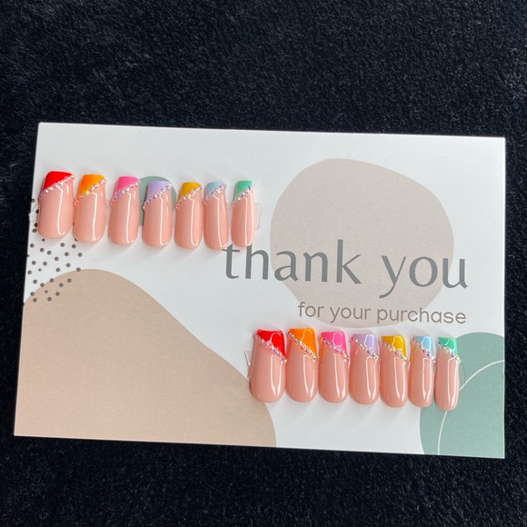 Multi Colorful Diamond Aesthetic Short Press On Nails Set| - Picture 6 of 13